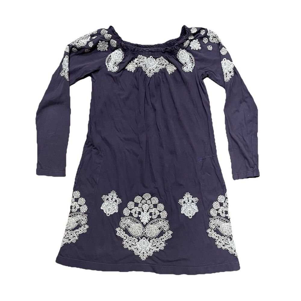 Johnny Was Long Sleeve Floral Purple Tunic Blouse Women Small Embroidered Purple